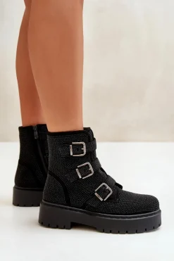 Ocieplane Botki Damskie Ze Zdobieniem Czarne Ciascia