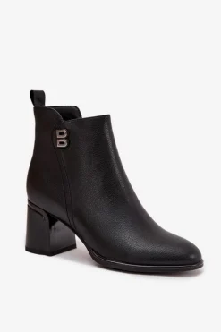 Ocieplane Botki Damskie Z Naturalnej Skóry Na Słupku Czarne Jovelle