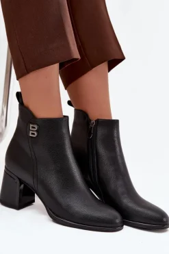 Ocieplane Botki Damskie Z Naturalnej Skóry Na Słupku Czarne Jovelle