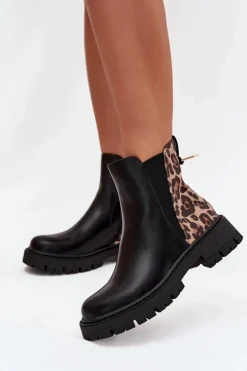 Ocieplane Botki Damskie Ze Złotym Detalem Panterka Czarne Calista