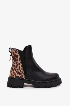 Ocieplane Botki Damskie Ze Złotym Detalem Panterka Czarne Calista