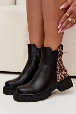 Ocieplane Botki Damskie Ze Złotym Detalem Panterka Czarne Calista