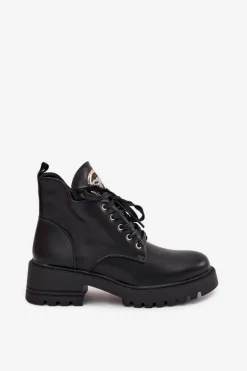 Ocieplane Botki Damskie Ze Złotym Detalem Czarne Kavirae