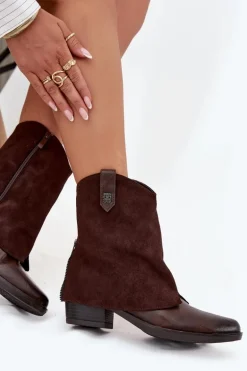 Ocieplane Botki Kowbojki Na Obcasie Czekoladowe Sylvette