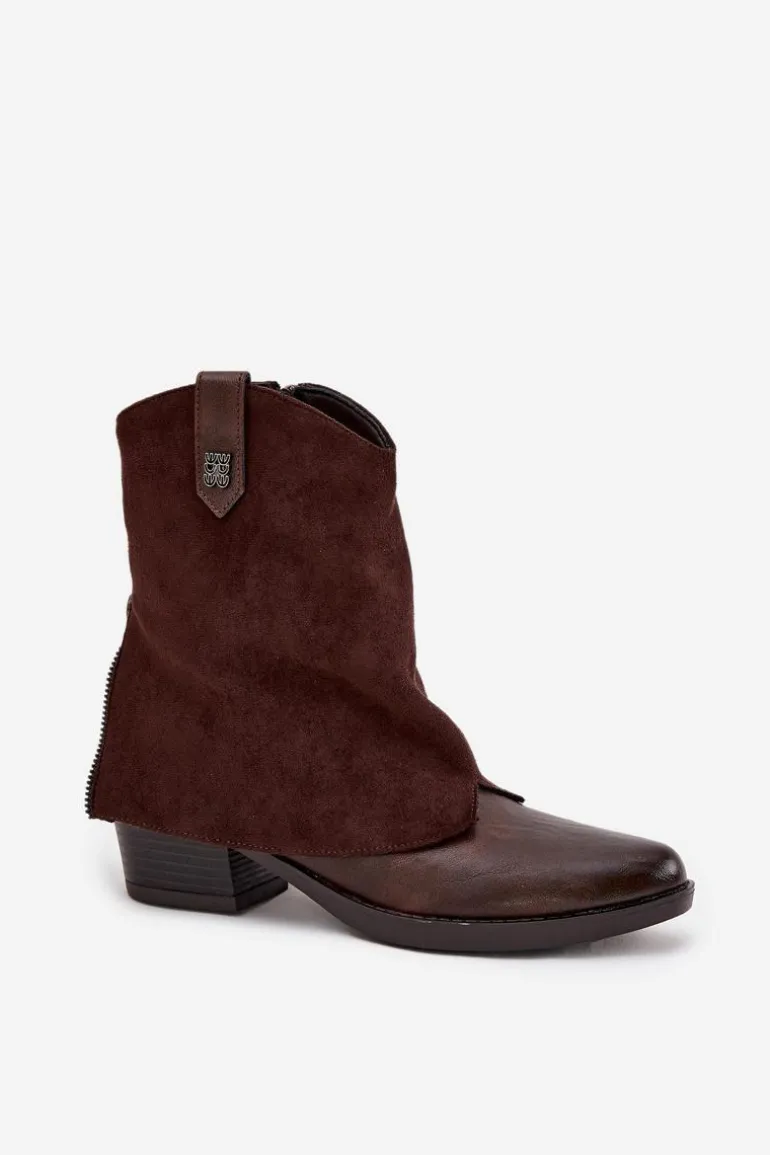 Ocieplane Botki Kowbojki Na Obcasie Czekoladowe Sylvette
