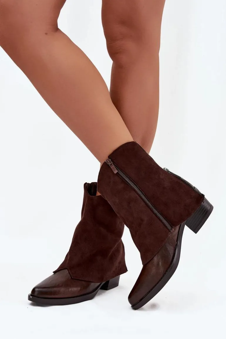 Ocieplane Botki Kowbojki Na Obcasie Czekoladowe Sylvette