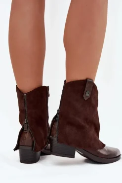 Ocieplane Botki Kowbojki Na Obcasie Czekoladowe Sylvette