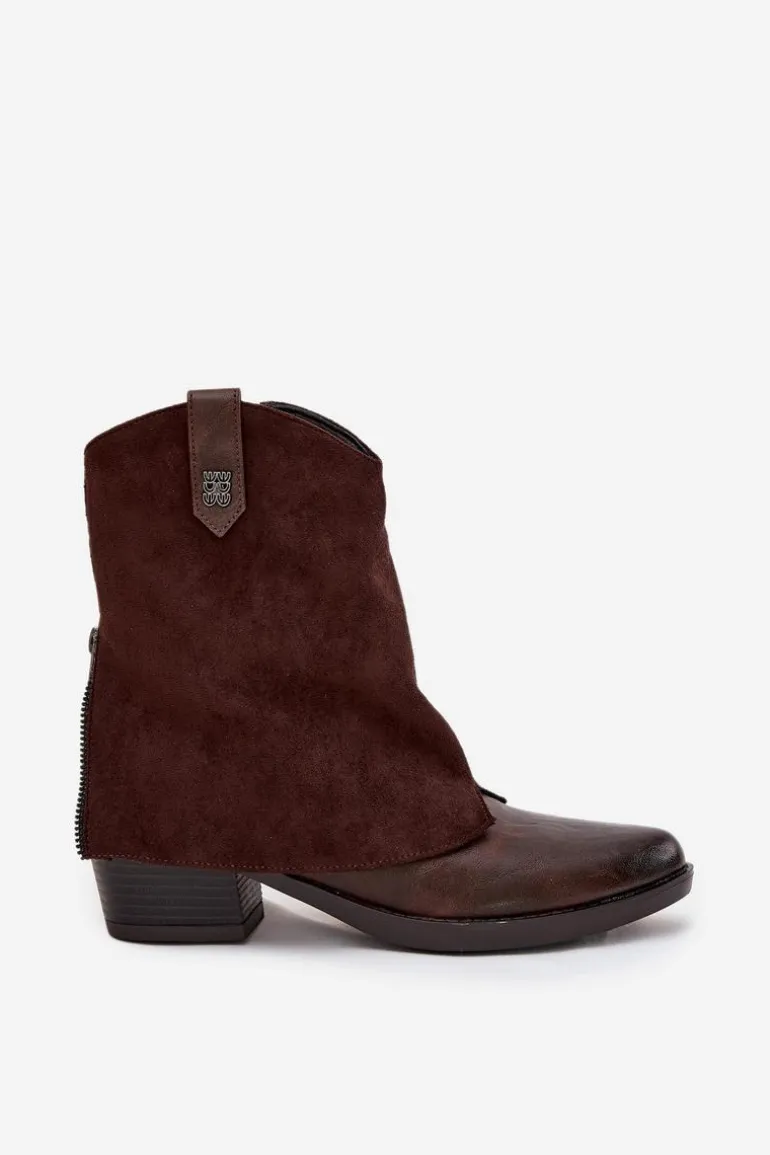 Ocieplane Botki Kowbojki Na Obcasie Czekoladowe Sylvette