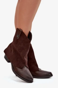 Ocieplane Botki Kowbojki Na Obcasie Czekoladowe Sylvette