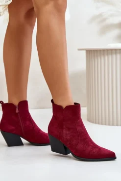 Ocieplane Botki Kowbojki Eko Zamszowe Na Zamek Bordowe Virtris