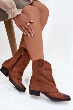 Ocieplane Botki Kowbojki Na Obcasie Camel Sylvette