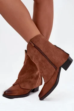 Ocieplane Botki Kowbojki Na Obcasie Camel Sylvette