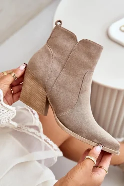 Ocieplane Botki Kowbojki Eko Zamszowe Na Zamek Ciemnobeżowe Virtris