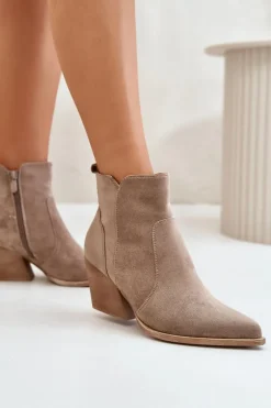 Ocieplane Botki Kowbojki Eko Zamszowe Na Zamek Ciemnobeżowe Virtris