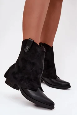 Ocieplane Botki Kowbojki Na Obcasie Czarne Sylvette