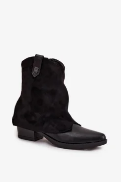 Ocieplane Botki Kowbojki Na Obcasie Czarne Sylvette