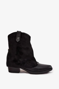 Ocieplane Botki Kowbojki Na Obcasie Czarne Sylvette