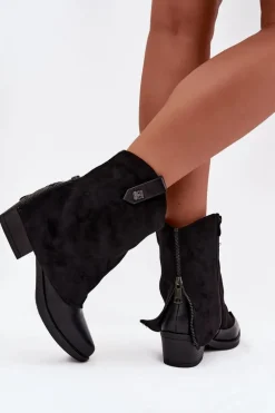 Ocieplane Botki Kowbojki Na Obcasie Czarne Sylvette