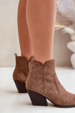 Ocieplane Botki Kowbojki Eko Zamszowe Na Zamek Brązowe Virtris