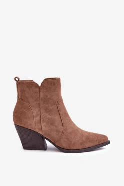 Ocieplane Botki Kowbojki Eko Zamszowe Na Zamek Brązowe Virtris