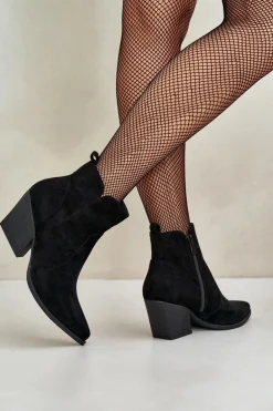 Ocieplane Botki Kowbojki Eko Zamszowe Na Zamek Czarne Virtris