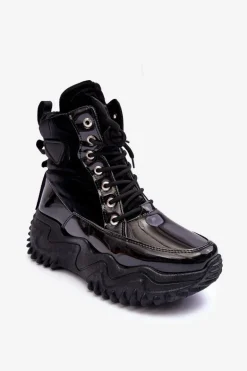 Ocieplane Botki Na Masywnej Platformie Czarne Lanleh