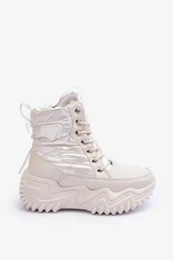 Ocieplane Botki Na Masywnej Platformie Jasnobeżowe Lanleh