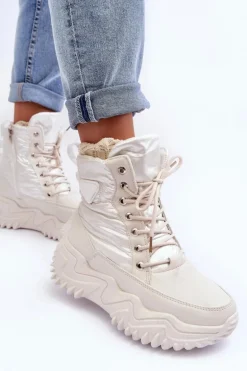 Ocieplane Botki Na Masywnej Platformie Jasnobeżowe Lanleh