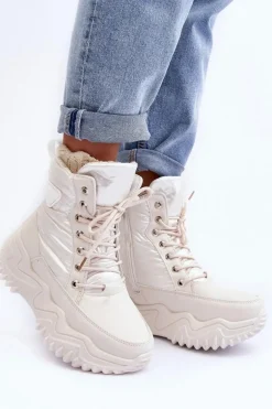 Ocieplane Botki Na Masywnej Platformie Jasnobeżowe Lanleh