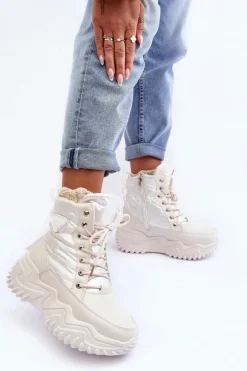 Ocieplane Botki Na Masywnej Platformie Jasnobeżowe Lanleh