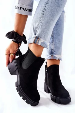 Ocieplane Botki Na Obcasie Czarne Madge