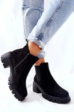 Ocieplane Botki Na Obcasie Czarne Madge