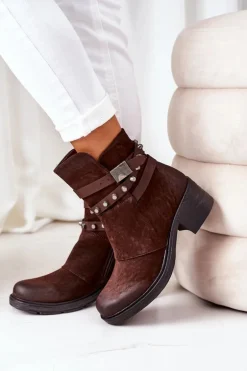 Ocieplane Botki Na Obcasie Brązowe Effie