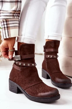 Ocieplane Botki Na Obcasie Brązowe Effie