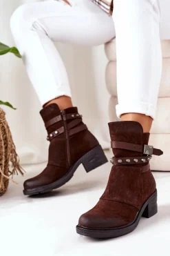 Ocieplane Botki Na Obcasie Brązowe Effie