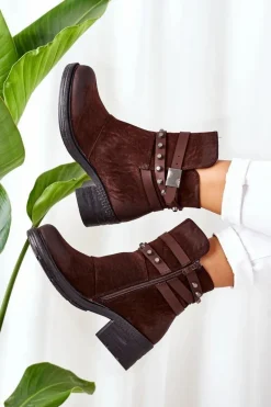 Ocieplane Botki Na Obcasie Brązowe Effie