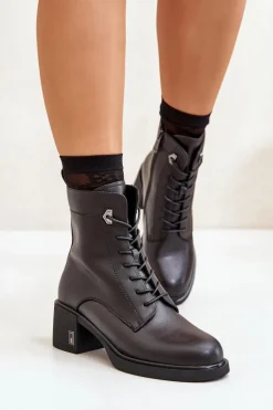 Ocieplane Botki Na Obcasie Ze Skóry Naturalnej Czarne Vinceza 66689