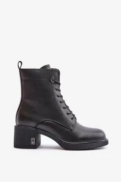 Ocieplane Botki Na Obcasie Ze Skóry Naturalnej Czarne Vinceza 66689