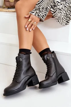 Ocieplane Botki Na Obcasie Ze Skóry Naturalnej Czarne Vinceza 66689