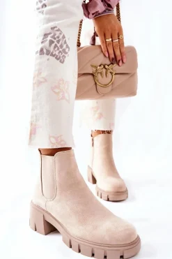 Ocieplane Botki Na Obcasie Beżowe Madge