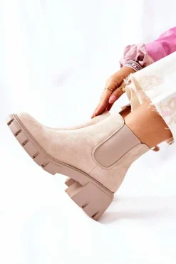 Ocieplane Botki Na Obcasie Beżowe Madge