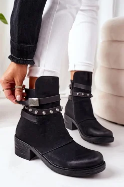 Ocieplane Botki Na Obcasie Czarne Effie