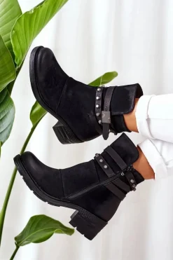 Ocieplane Botki Na Obcasie Czarne Effie