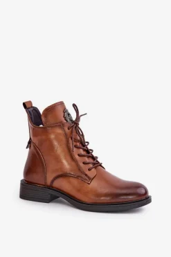 Ocieplane Botki Na Płaskim Obcasie Z Ozdobą Camel Leonise