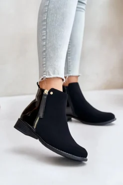 Ocieplane Botki Na Płaskim Obcasie Z Niską Cholewką Czarne Zinariella