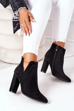 Ocieplane Botki Na Słupku Czarne Sally