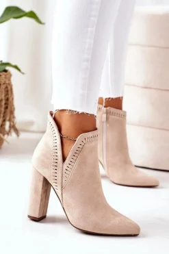 Ocieplane Botki Na Słupku Beżowe Sally