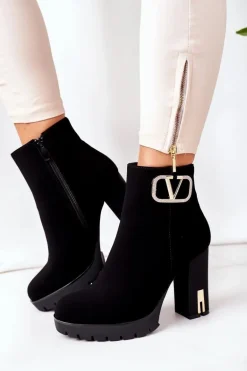 Ocieplane Botki Na Słupku Czarne Wonderful