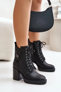 Ocieplane Botki Na Słupku Ze Złotym Detalem Czarne Ivarisse