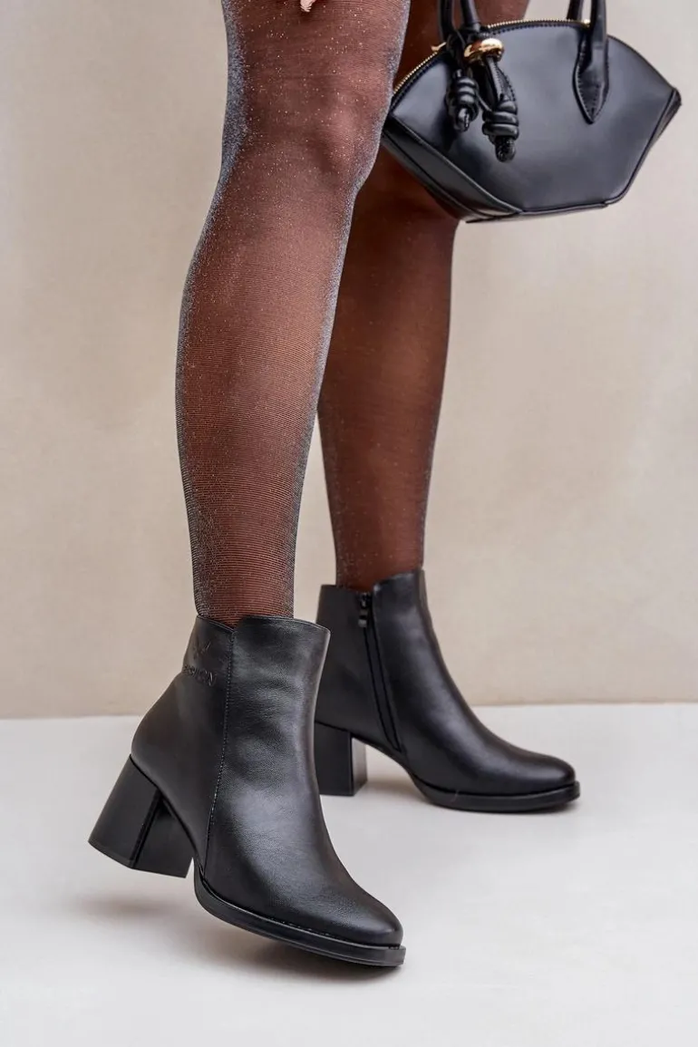 Ocieplane Botki Na Słupku Czarne Feliveth